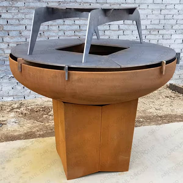 Assembled Corten Steel Fireplace Grill With Woodstorage